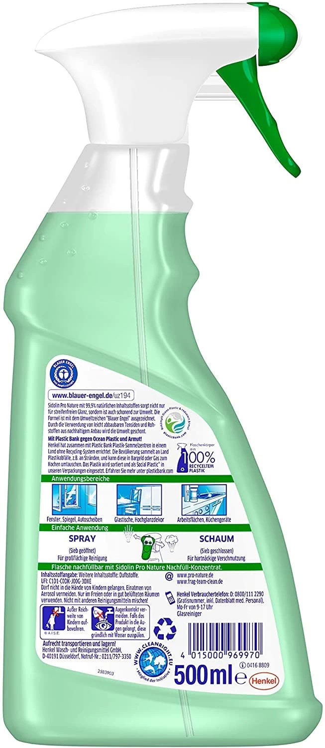 Sidolin Pro Nature Glasreiniger Sprühflasche 500ml Putzmittel Reiniger Reinigen 9 Sidolin Pro Nature Glasreiniger Sprühflasche 500ml Putzmittel Reiniger Reinigen – Bild 7
